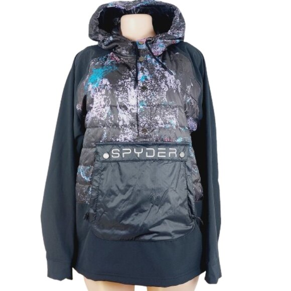 Spyder Women's Black Multi Long Sleeve Insulated Hooded Anorak Jacket Size L - Picture 1 of 16